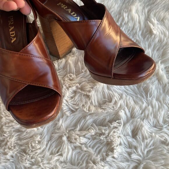 Prada Milano Brandy Leather Chunky High Heels - Picture 13 of 13